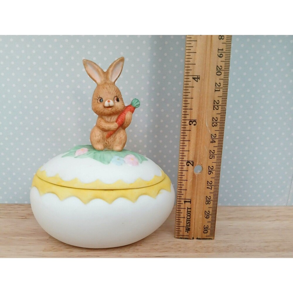 Lefton Vintage Ceramic Easter Bunny & Egg Trinket Jewelry Holder Dish